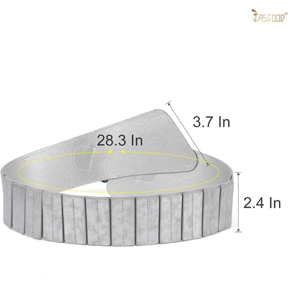 Women\'s Wide Elastic Stretch Waist Belt Adjustable Dress Belt Matte Silver Grey main image 4